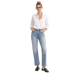 RE/DONE High Rise Straight Leg‎ Jeans Light Stone Wash Raw Hem Size 29
